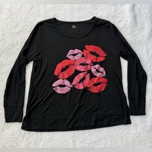 Cato Black Sparkle Kiss Print Sweater